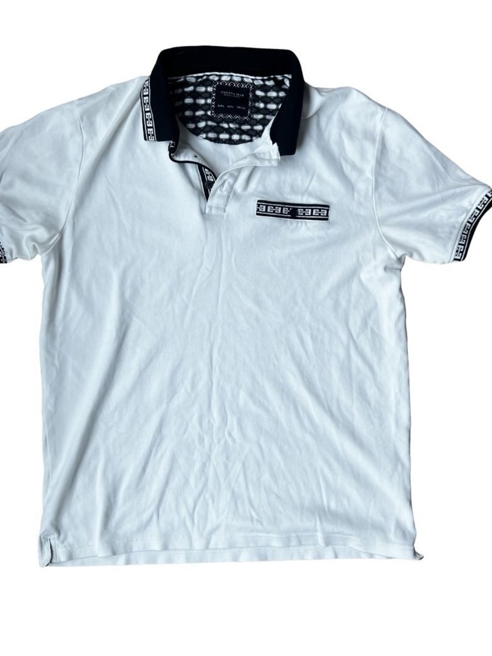 Cactus Man Patterned White Polo Shirt L